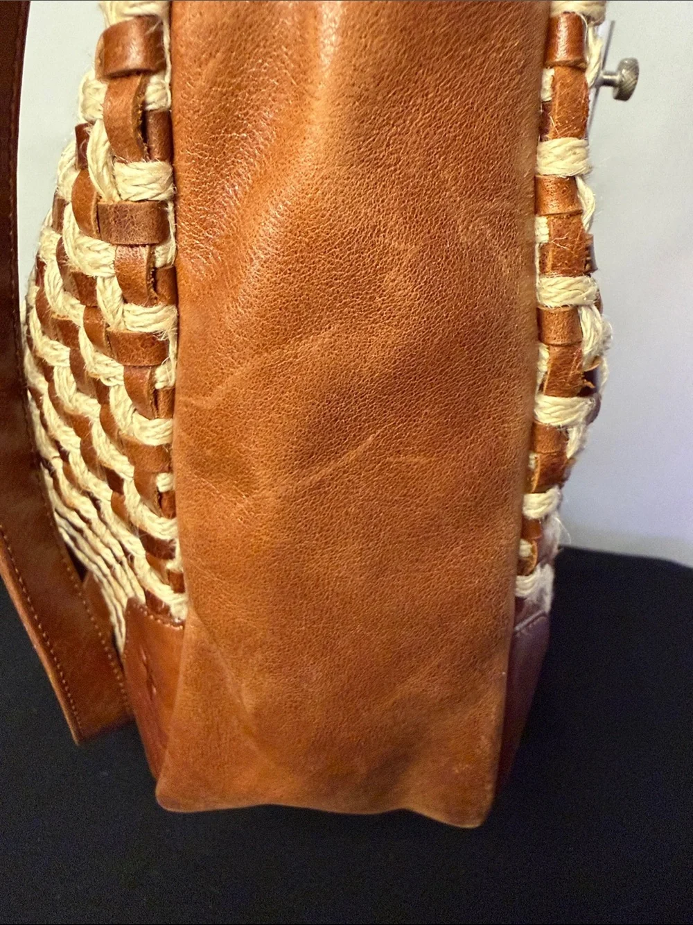 Frye Melissa Esparto Rope & Leather Hobo Bag in the Cognac colorway
